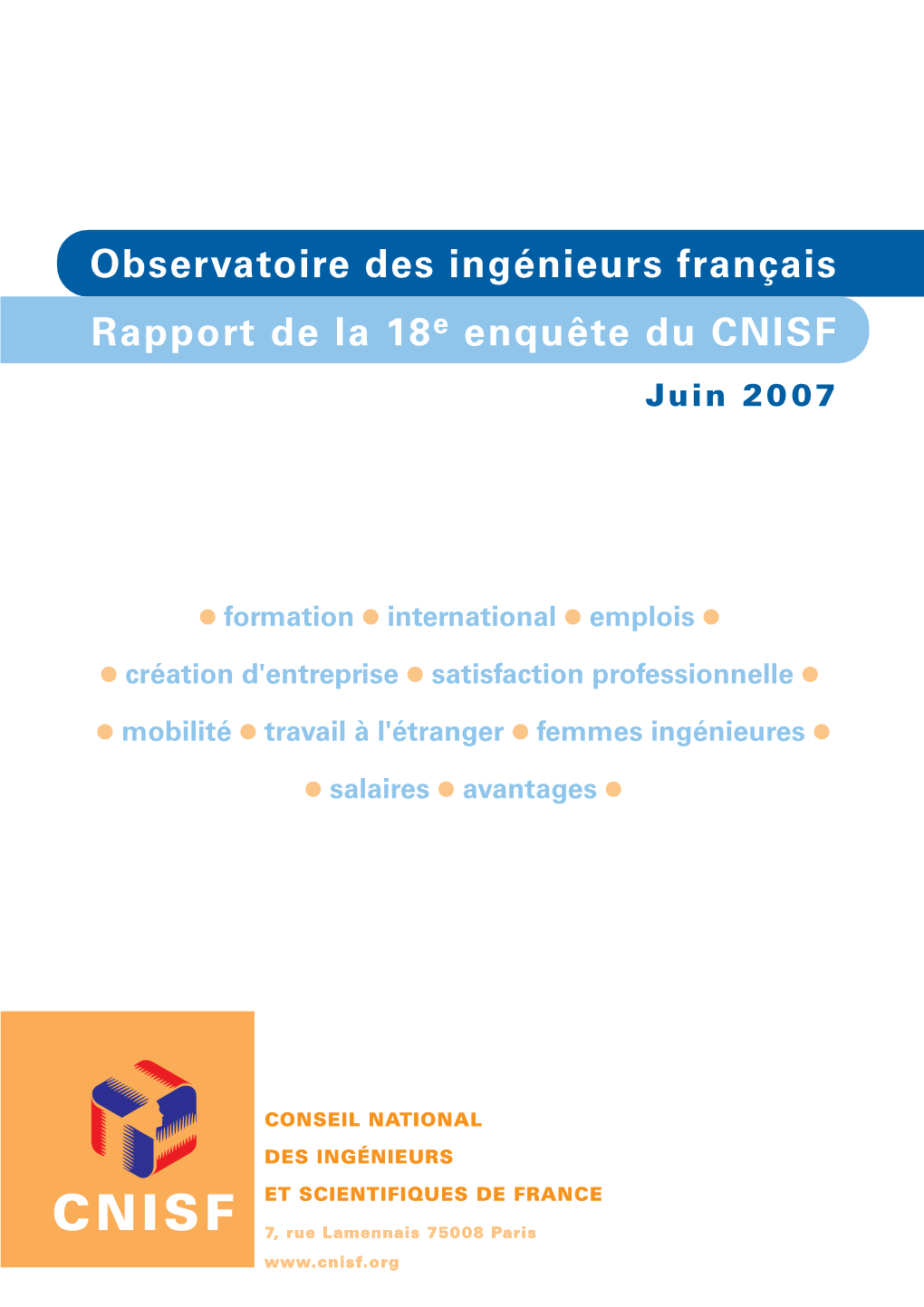 Observatoire Des Ingénieurs Français Rapport De La 18 Enquête Du CNISF