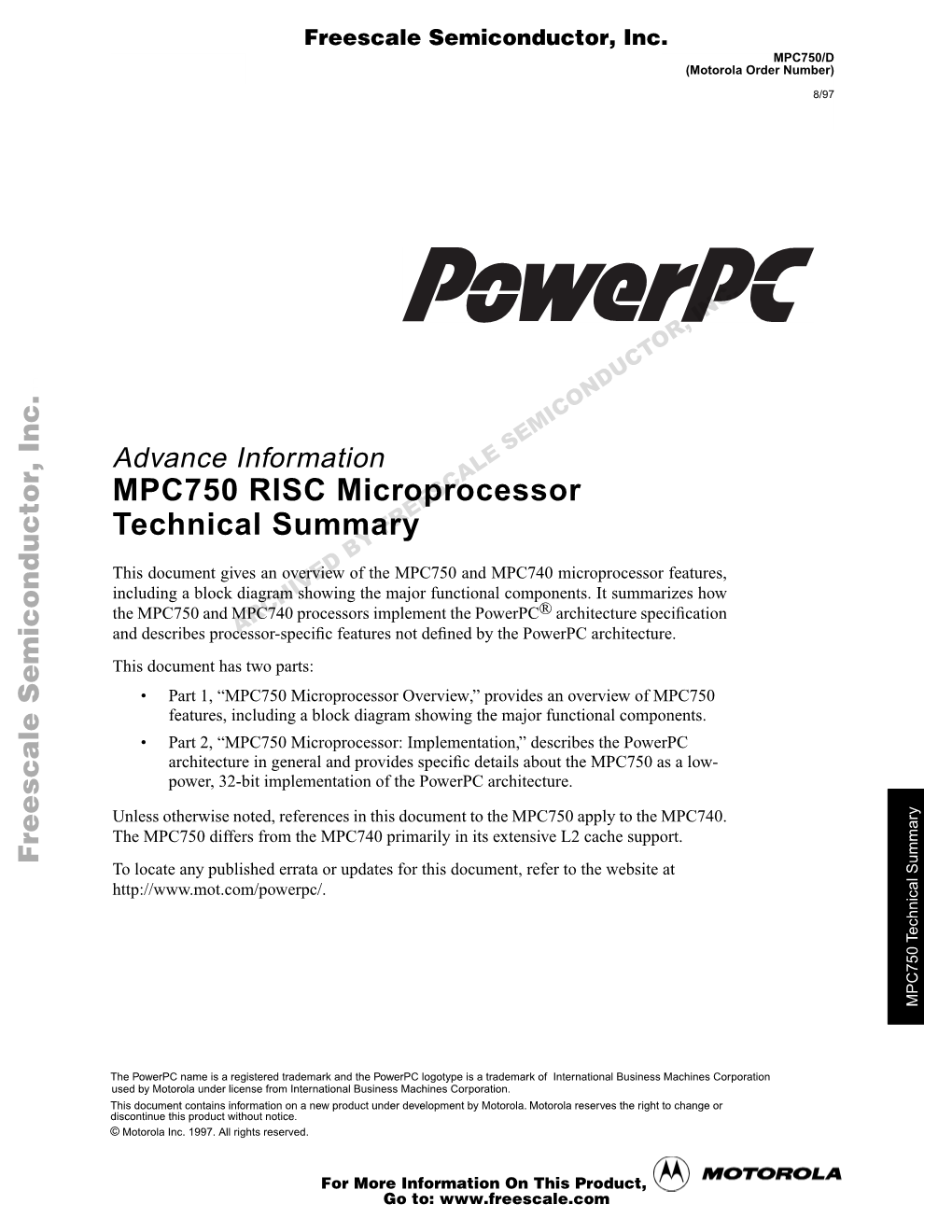 MPC750 RISC Processor by Freescale