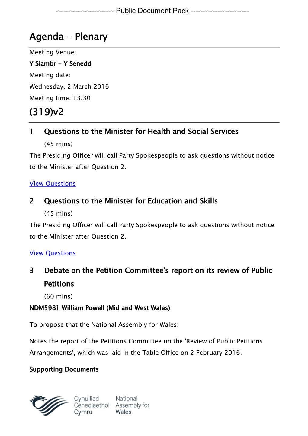 (Public Pack)Agenda Document for Plenary, 02