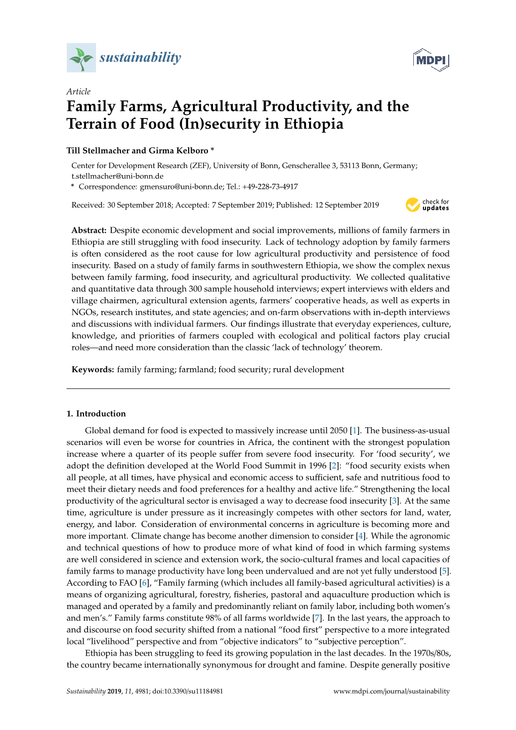 Family Farms, Agricultural Productivity, and the Terrain of Food (In)Security in Ethiopia