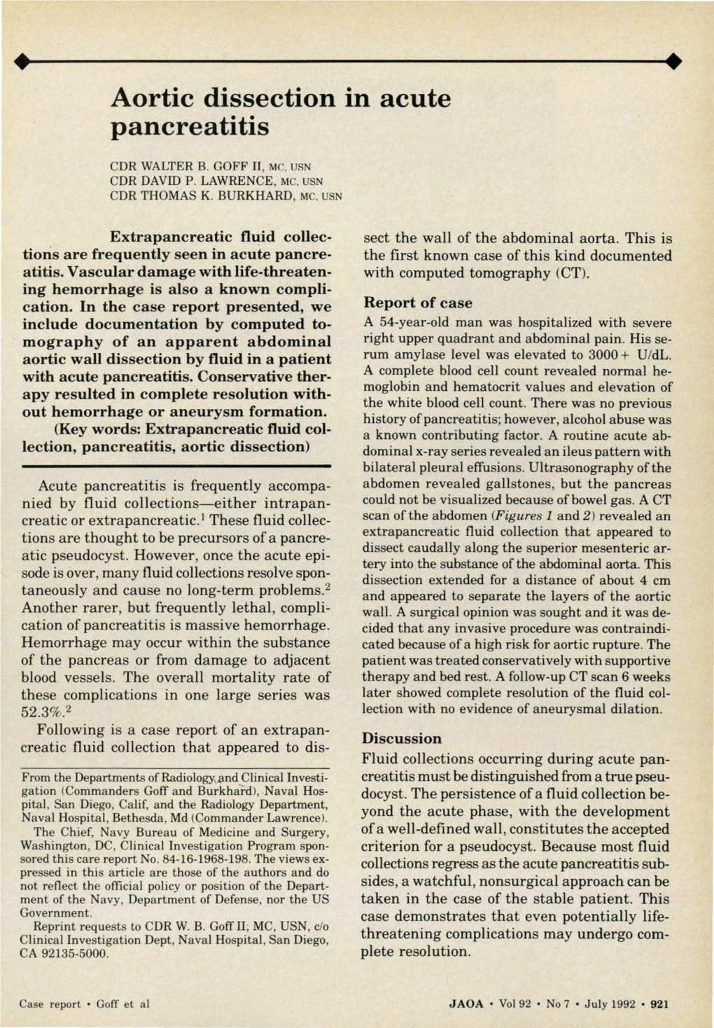 Aortic Dissection in Acute Pancreatitis