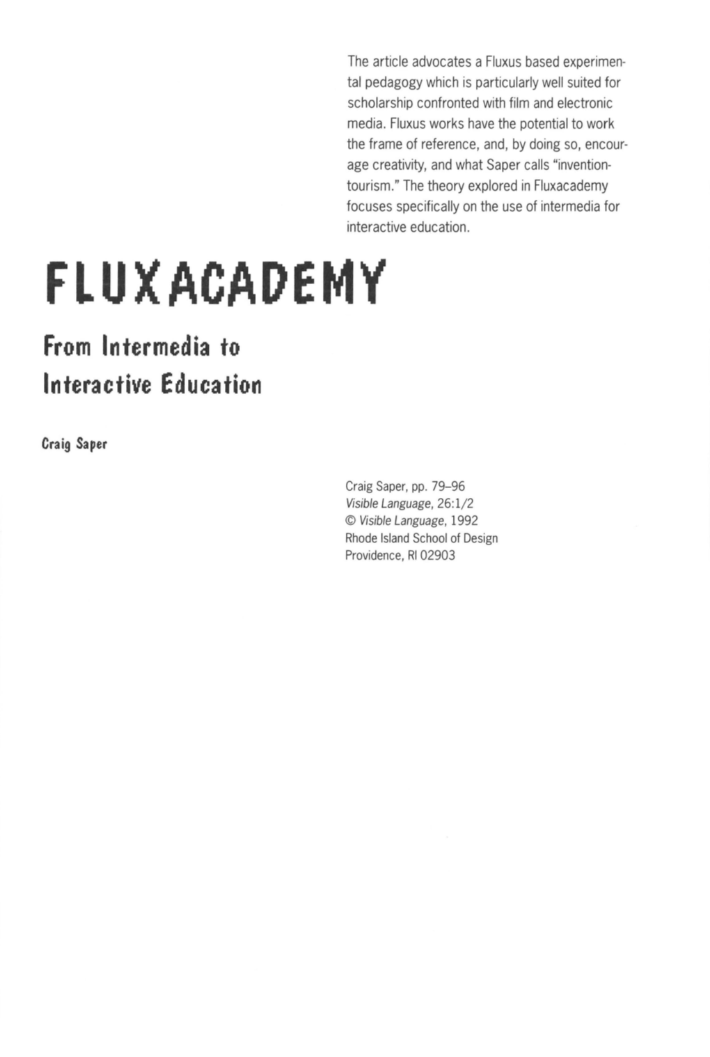 FLUX ACADEMY from Lntermedia to Interactive Education