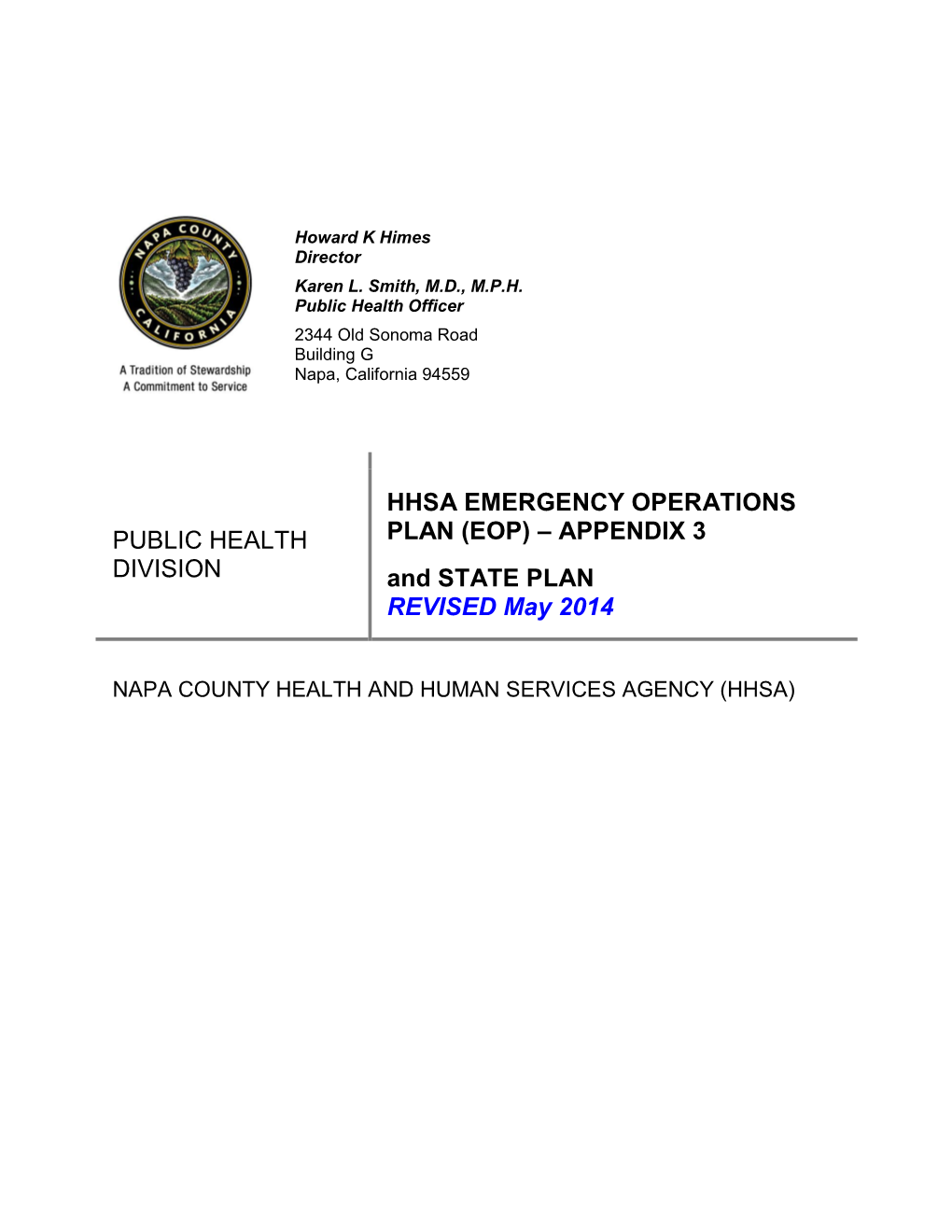 Public Health Division Hhsa Emergency Operations Plan