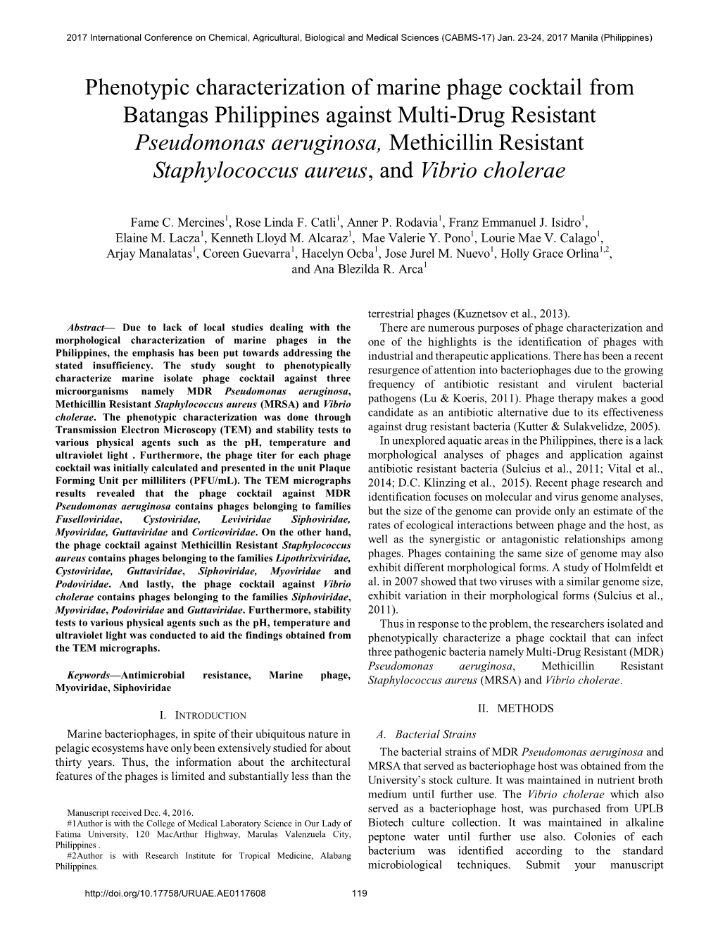 Phenotypic Characterization of Marine Phage Cocktail from Batangas