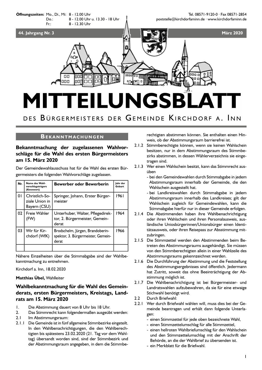 Mitteilungsblatt D E S B Ürgermeisters D E R G E M E I N D E K I R C H D O R F A