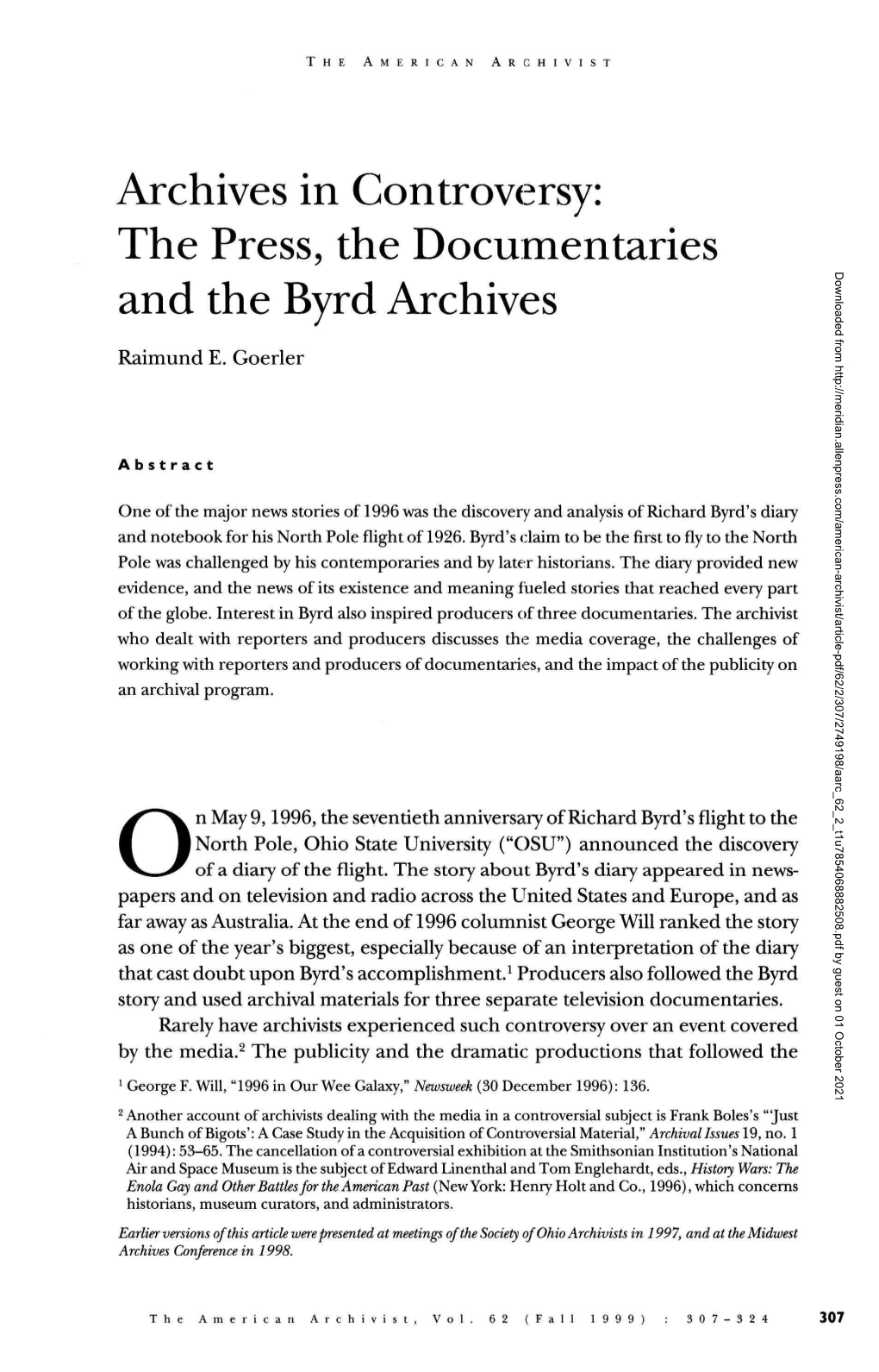 The Press, the Documentaries and the Byrd Archives