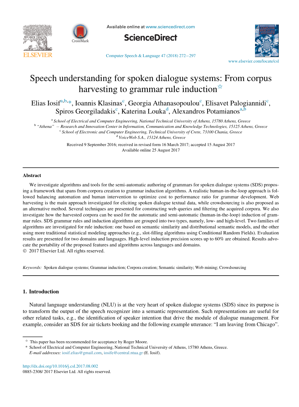 Speech Understanding for Spoken Dialogue Systems: from Corpus Harvesting to Grammar Rule Induction