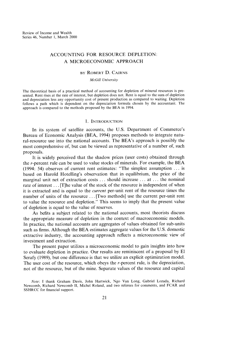 Accounting for Resource Depletion: a Microeconomic Approach