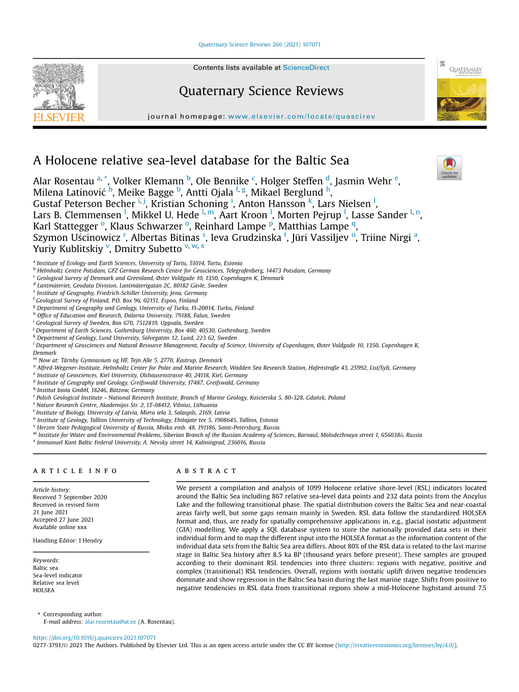 A Holocene Relative Sea-Level Database for the Baltic Sea