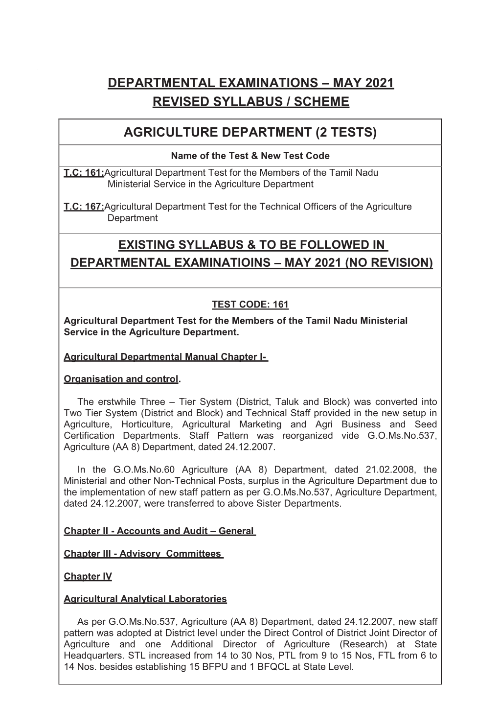 May 2021 Revised Syllabus / Scheme Agriculture Department (2 Tests)