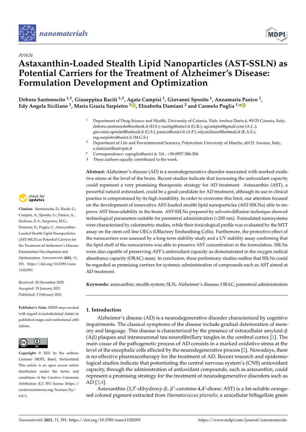 Astaxanthin-Loaded Stealth Lipid Nanoparticles (AST-SSLN) As Potential Carriers for the Treatment of Alzheimer’S Disease: Formulation Development and Optimization