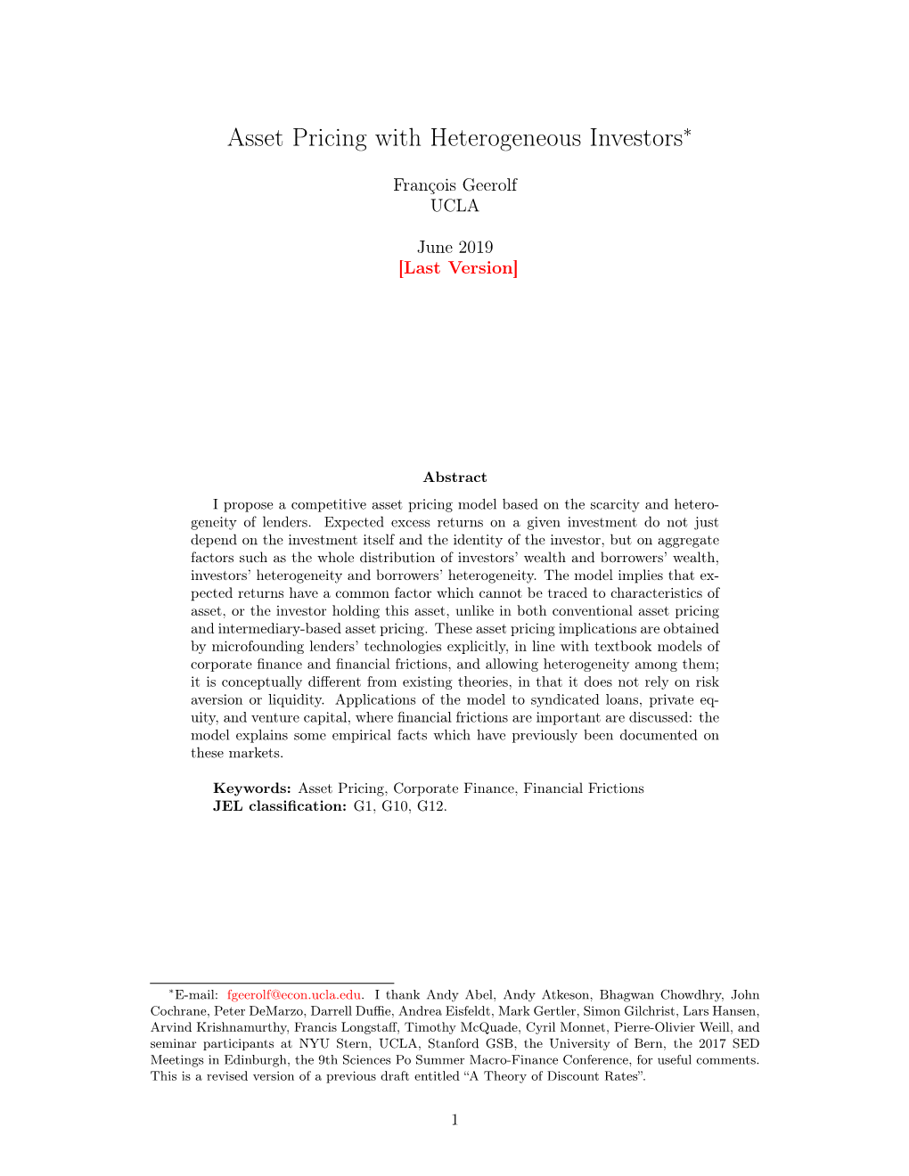 Asset Pricing with Heterogeneous Investors∗