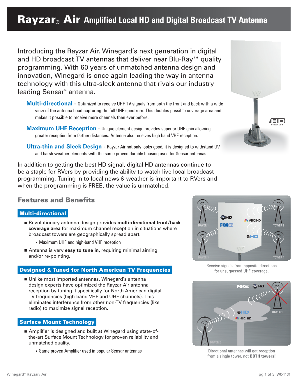 Rayzar® Air Amplified Local HD and Digital Broadcast TV Antenna