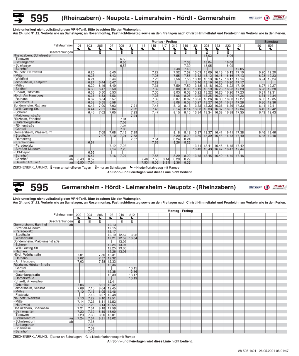 Busfahrplan Linie 595 Zum Schulzentrum