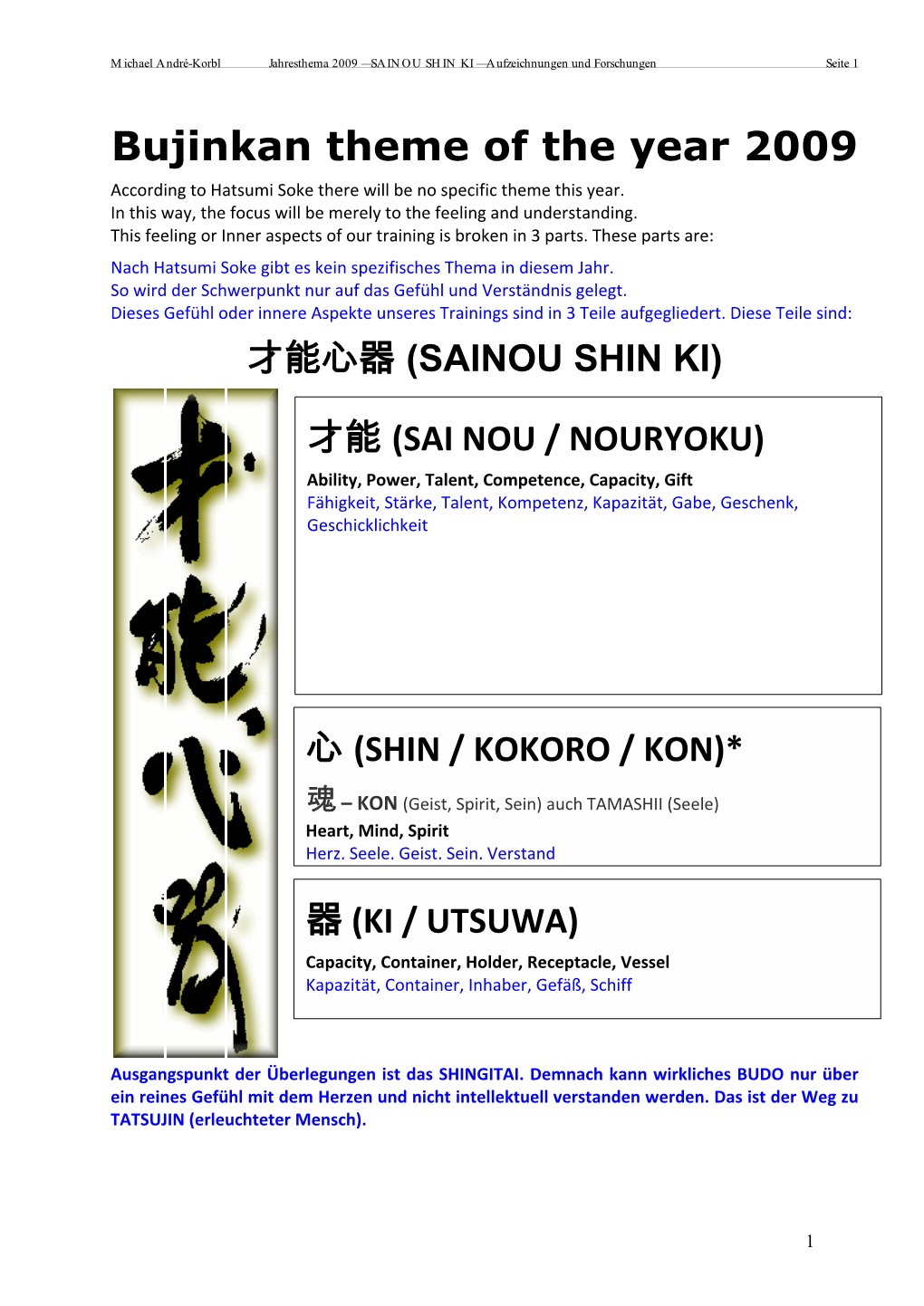 Bujinkan Theme of the Year 2009 According to Hatsumi Soke There Will Be No Specific Theme This Year