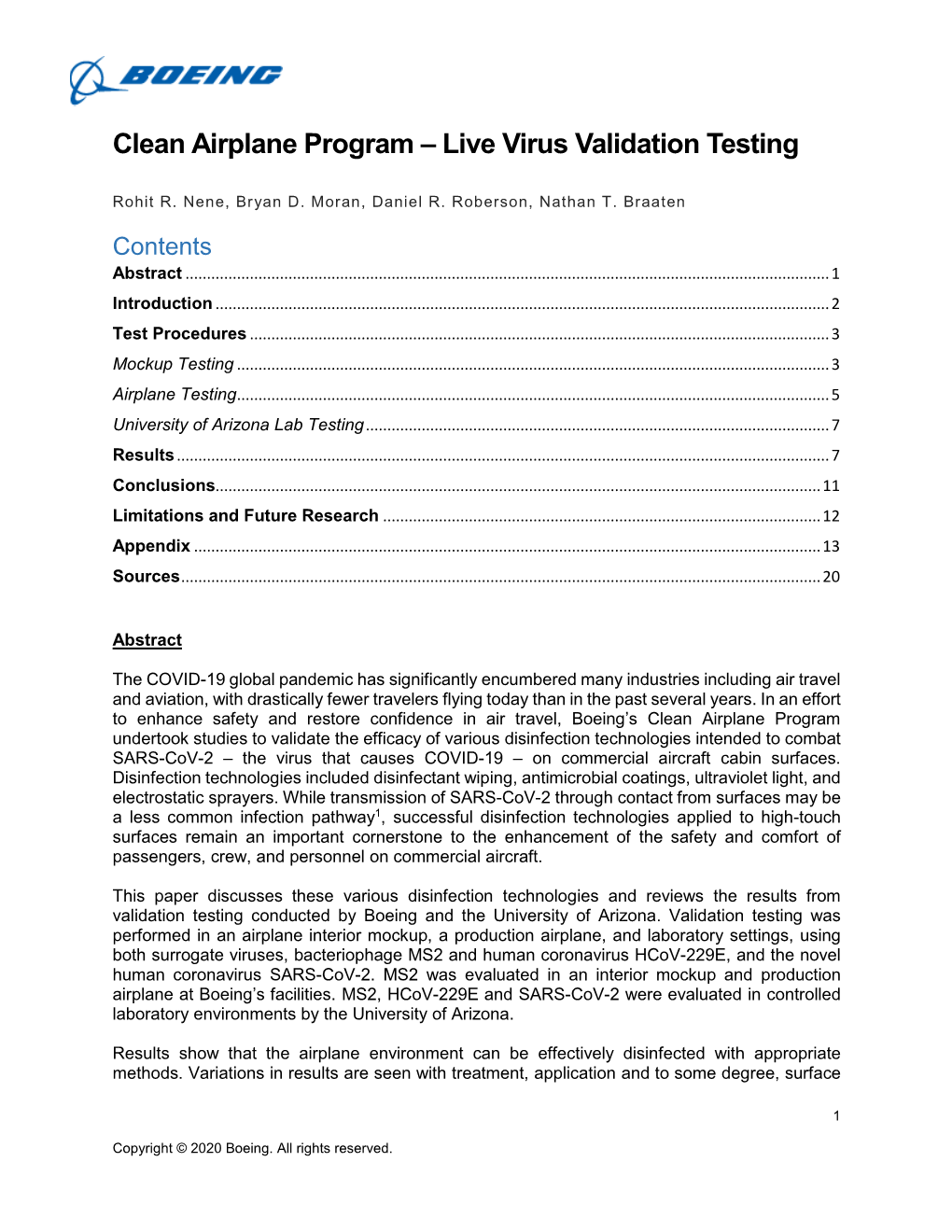 Clean Airplane Program – Live Virus Validation Testing