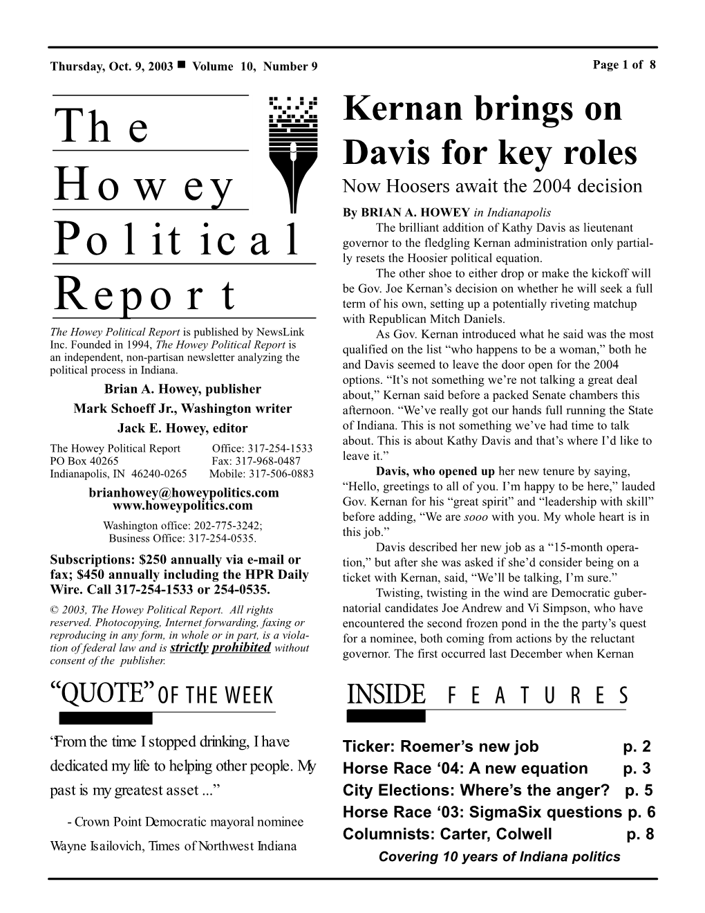 The Howey Political Report Is Published by Newslink As Gov