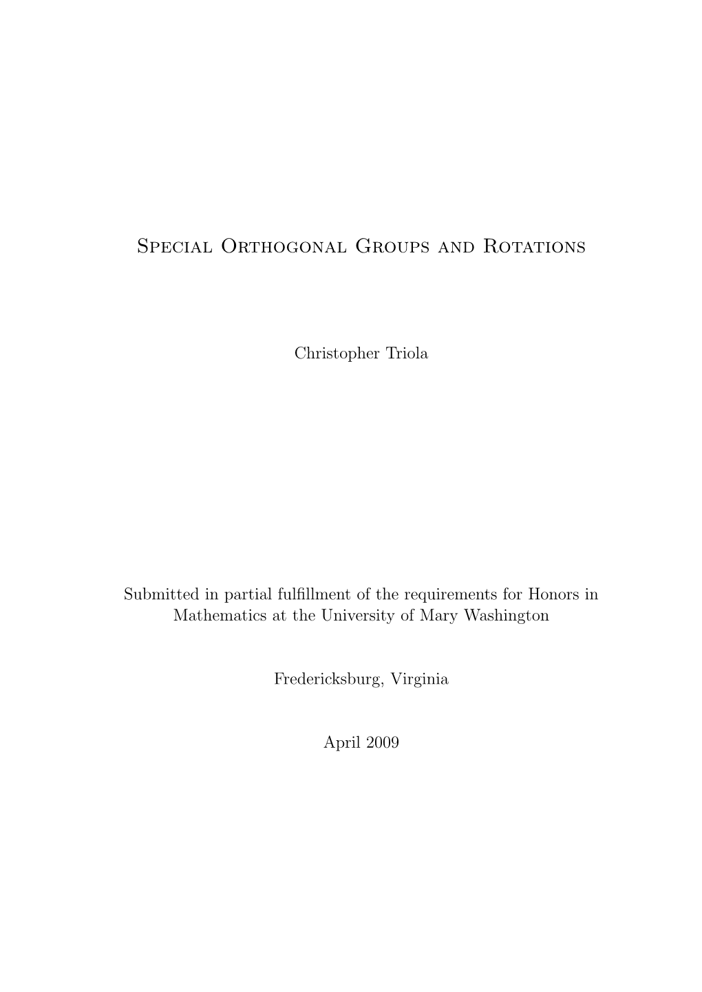 Special Orthogonal Groups and Rotations