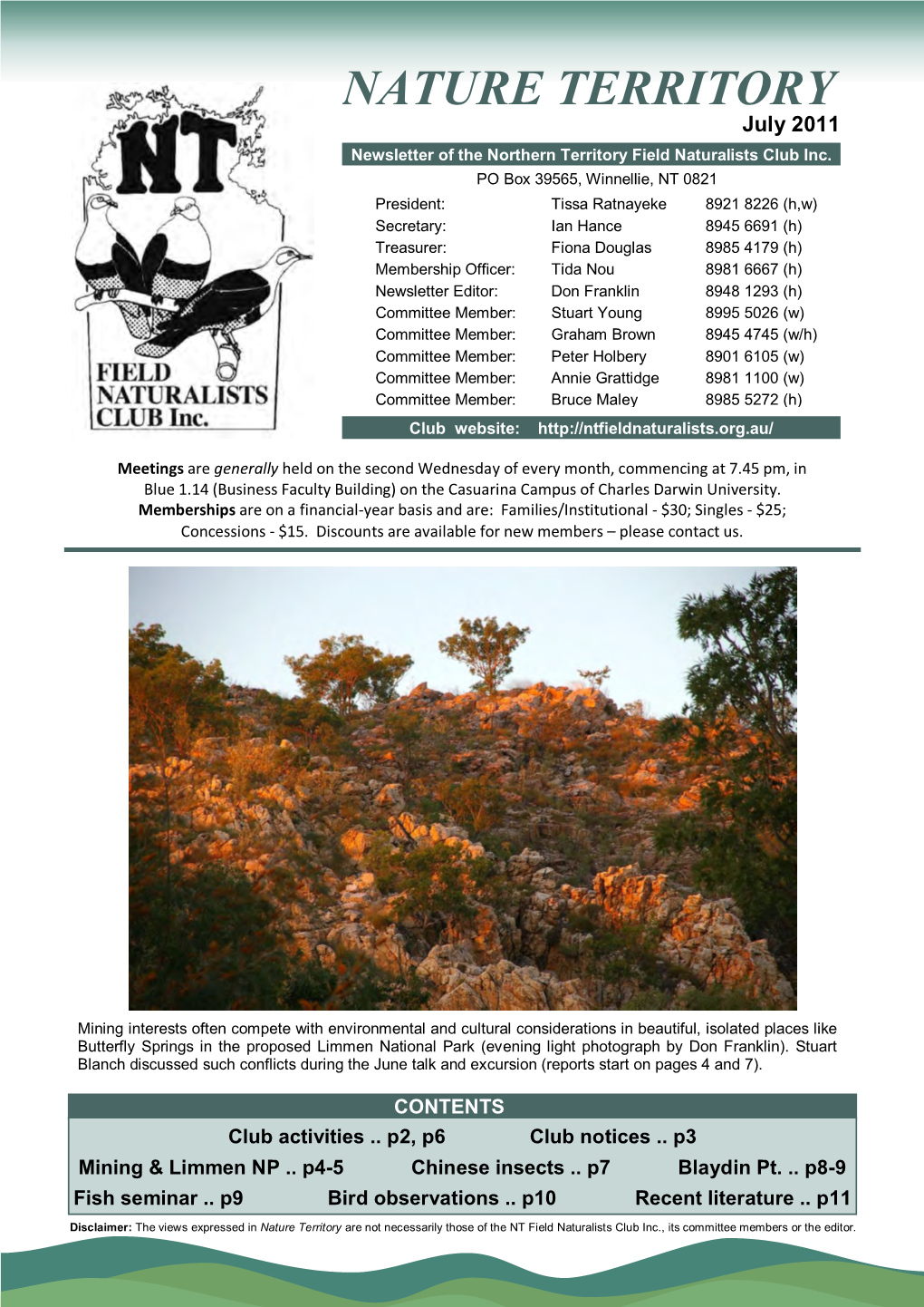 NATURE TERRITORY July 2011 Newsletter of the Northern Territory Field Naturalists Club Inc