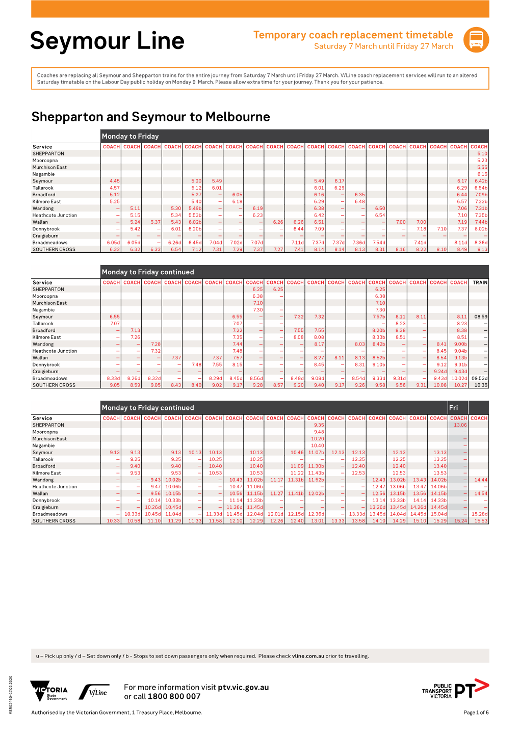 Seymour Line Saturday 7 March Until Friday 27 March D