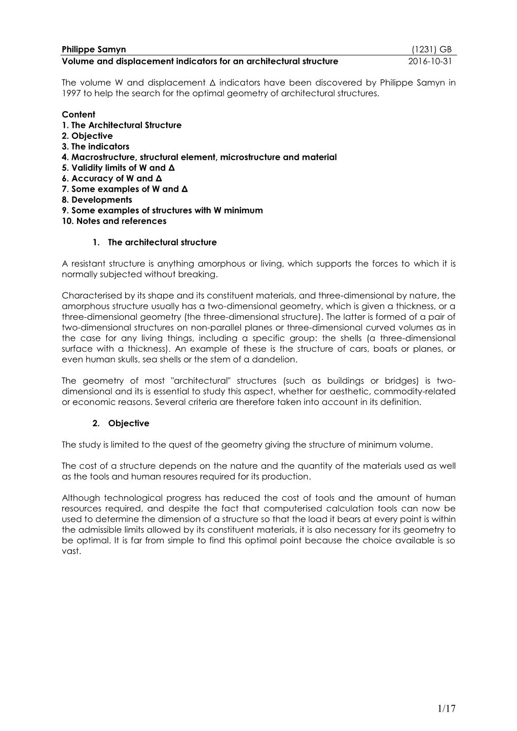 (1231) GB Volume and Displacement Indicators for an Architectural Structure 2016-10-31