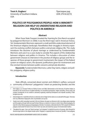 Politics of Polygamous People: How a Minority Religion Can Help Us Understand Religion and Politics in America2