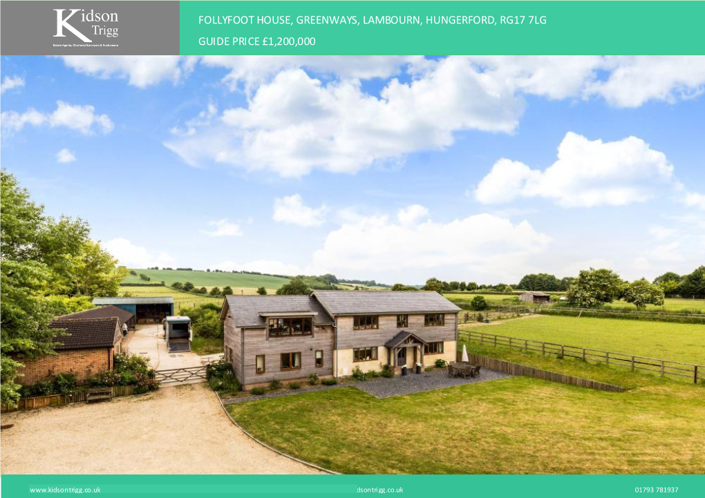 Follyfoot House, Greenways, Lambourn, Hungerford, Rg17 7Lg Guide Price £1,200,000