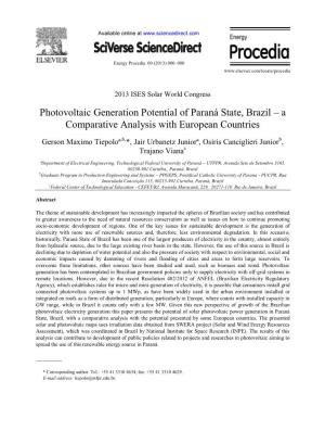 Photovoltaic Generation Potential of Paraná State, Brazil – a Comparative Analysis with European Countries