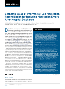 Economic Value of Pharmacist-Led Medication Reconciliation for Reducing Medication Errors After Hospital Discharge