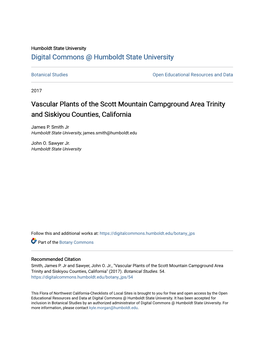 Vascular Plants of the Scott Mountain Campground Area Trinity and Siskiyou Counties, California