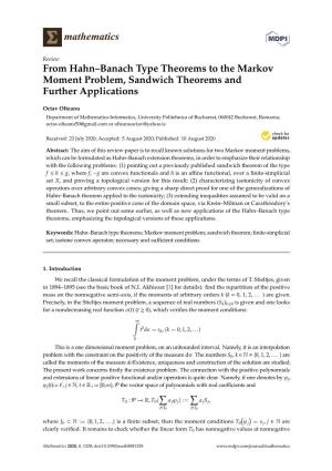 From Hahn–Banach Type Theorems to the Markov Moment Problem, Sandwich Theorems and Further Applications