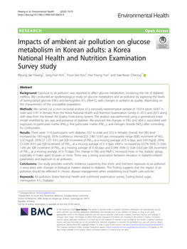 Impacts of Ambient Air Pollution on Glucose Metabolism in Korean Adults