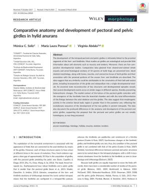 Comparative Anatomy and Development of Pectoral and Pelvic Girdles in Hylid Anurans