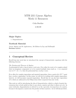 MTH 2311 Linear Algebra Week 11 Resources