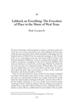 Lubbock on Everything: the Evocation of Place in the Music of West Texas