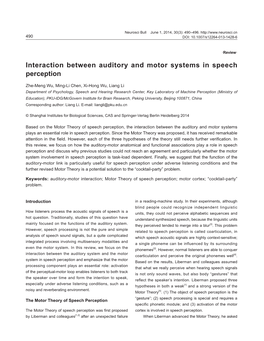 Interaction Between Auditory and Motor Systems in Speech Perception