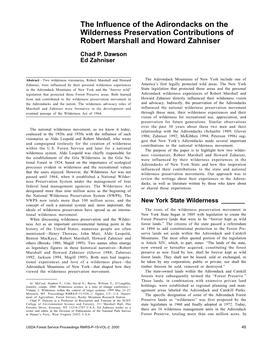 The Influence of the Adirondacks on the Wilderness Preservation Contributions of Robert Marshall and Howard Zahniser