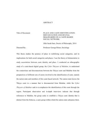 ABSTRACT Title of Document: PLACE and CASTE IDENTIFICATION