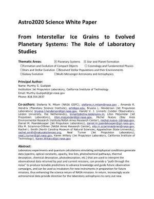 From Interstellar Ice Grains to Evolved Planetary Systems: the Role of Laboratory Studies