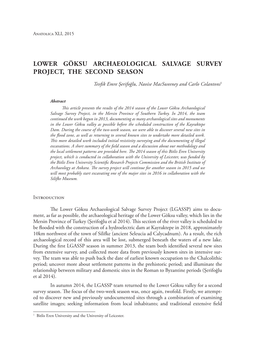 Lower Göksu Archaeological Salvage Survey Project, the Second Season