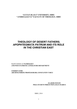 Theology of Desert Fathers. Apophtegmata Patrum and Its Role in the Christian East