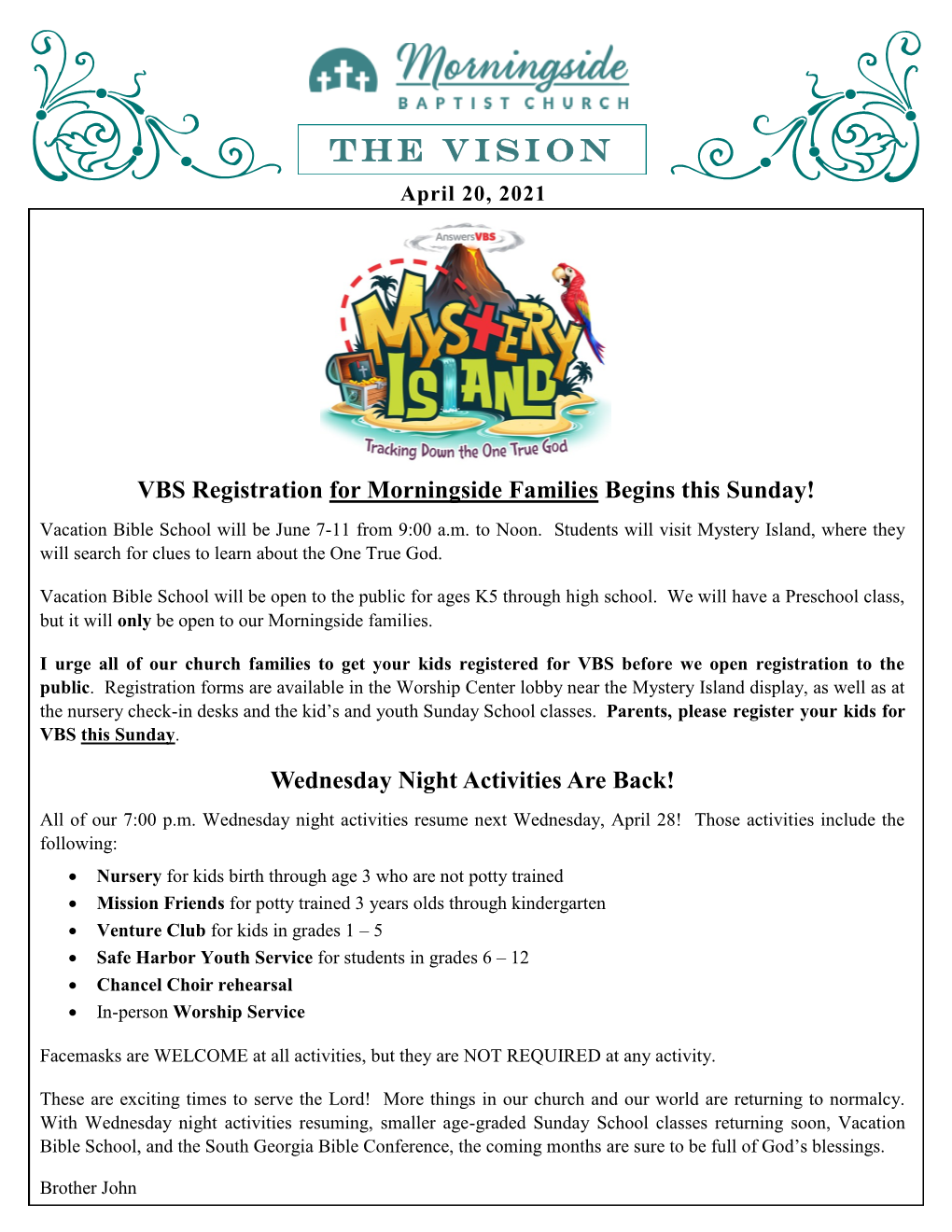 VBS Registration for Morningside Families Begins This Sunday!