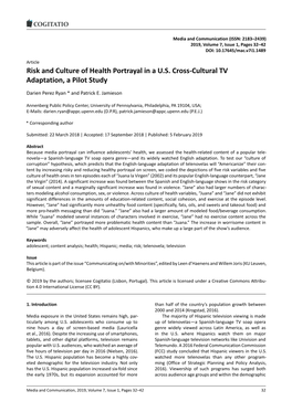 Risk and Culture of Health Portrayal in a U.S. Cross-Cultural TV Adaptation, a Pilot Study
