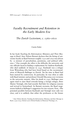 Faculty Recruitment and Retention in the Early Modern Era