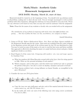 Math/Music: Aesthetic Links Homework Assignment #3 Sample