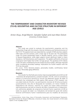 (Tci-R): Descriptive and Factor Structure in Different Age Levels1