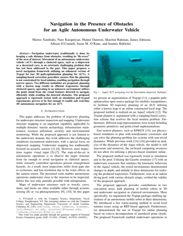 Navigation in the Presence of Obstacles for an Agile Autonomous Underwater Vehicle