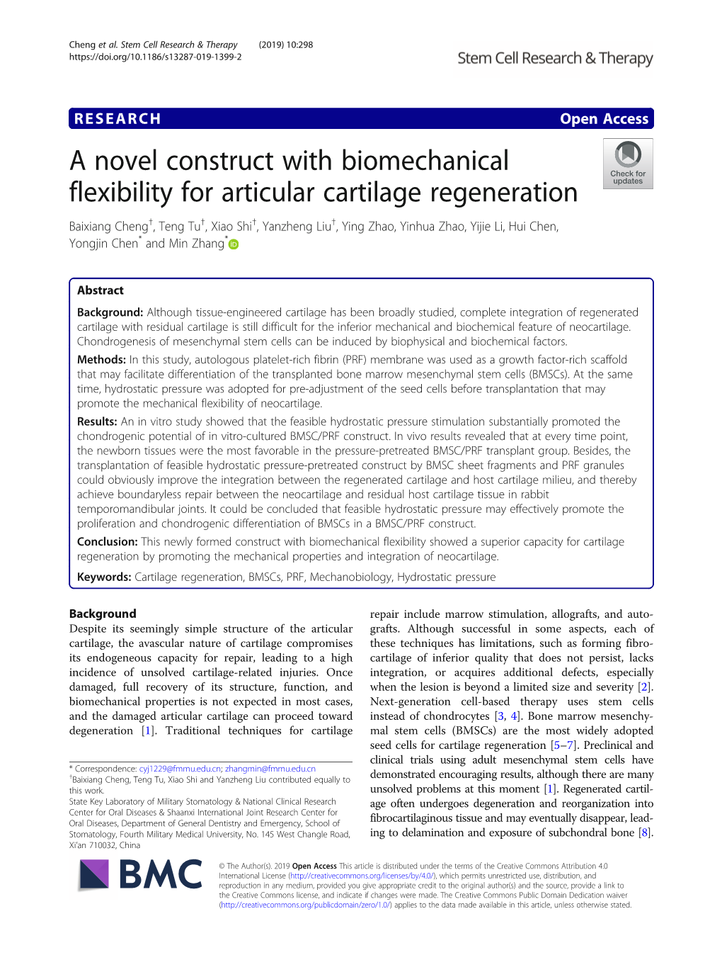 A Novel Construct with Biomechanical Flexibility for Articular Cartilage Regeneration