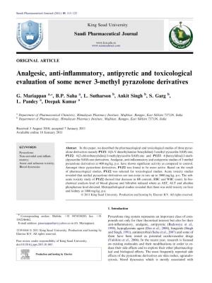 Analgesic, Anti-Inflammatory, Antipyretic and Toxicological