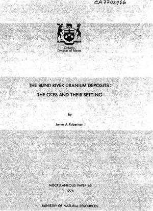 The Blind River Uranium Deposits: the Ores and Their Setting